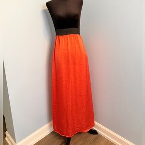 Bar III Bright Orange Maxi Skirt with Black Waistband